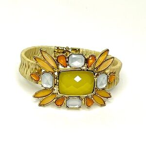 Rhinestone Raffia Wrapped Clamper Hinge Bracelet Peach Pink Cream Jewelry